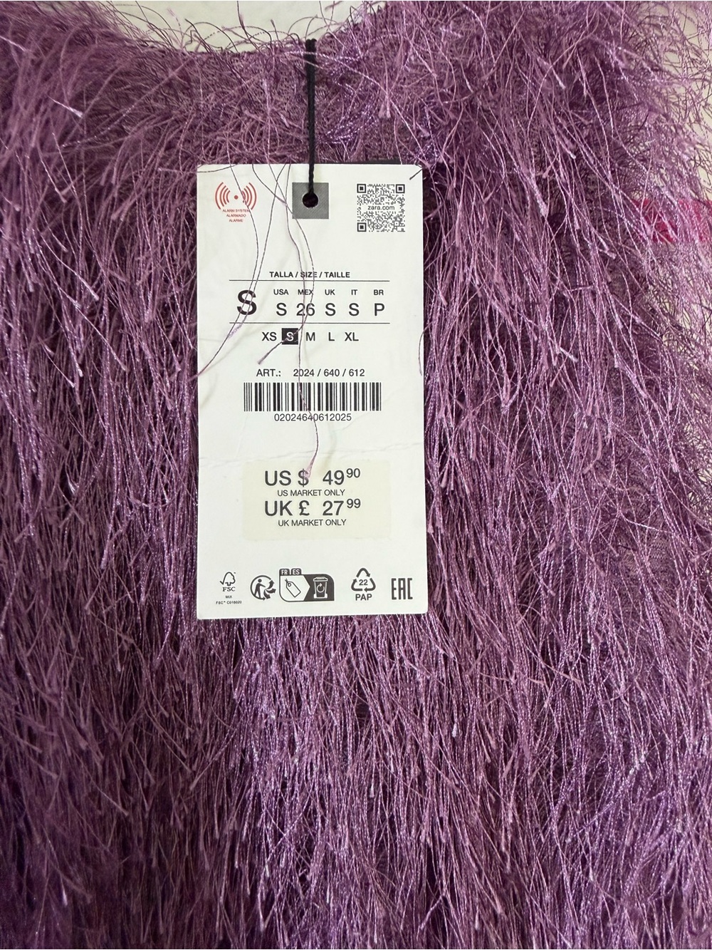 Zara Purple Fuzzy Fringe Crop Top - Picture 2 of 4